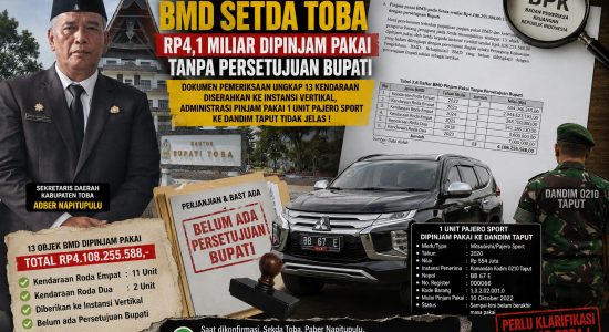 BPK Temukan BMD Setda Toba Rp4,1 Miliar Dipinjam Pakai  , Tanpa Persetujuan Bupati